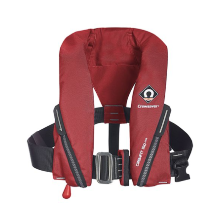 Fusion 3D shape providing the ultimate in comfort Robust outer cover Short profile 23g CO2 cylinder Crewsaver Crewfit Junior Automatic Lifejacket with Harness 150N Red Crotch strap Soft loop D-ring for attaching safety harness Attachment point for optional Crewsaver Surface Light